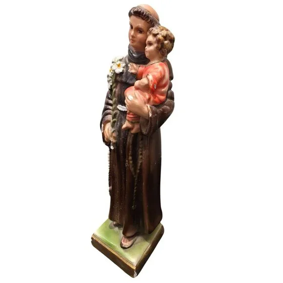Vintage Saint Anthony Chalkware Statue w/ Child Jesus - Columbia Statuary ITALY - Picture 5 of 9